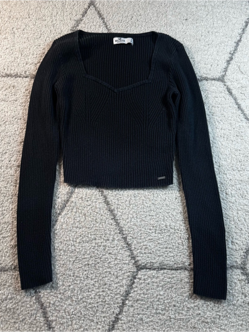 Hollister Charcoal Ribbed Sweetheart Neck Sweater